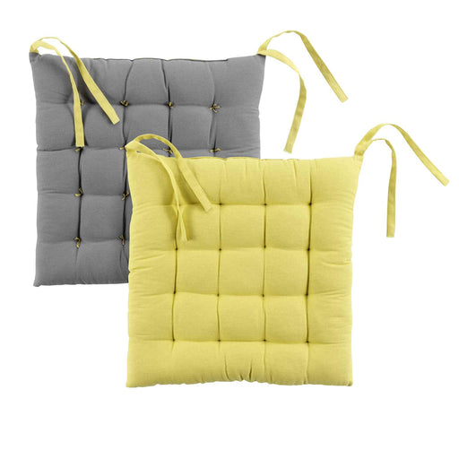 QUILTED CHAIR PAD 40 x 40 CM TWO-TONE COTTON INITIA YELLOW CHARCOAL GREY