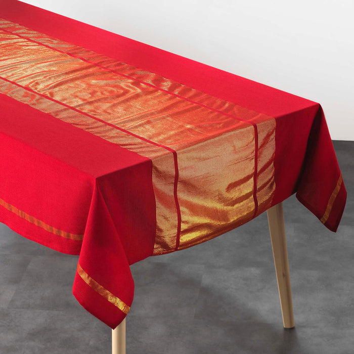 RECTANGLE TABLECLOTH 140x240 CM PLAIN COTTON METALLISED YARN ELEGANCIA RED GOLD