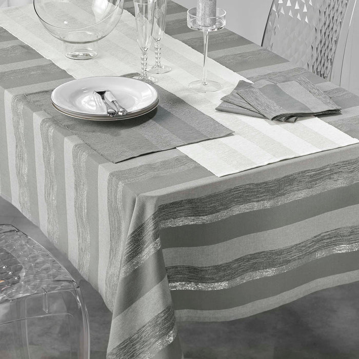 RECTANGLE TABLECLOTH 140x240 CM WOVEN COTTON METALLISED YARN ELDORA GREY SILVER