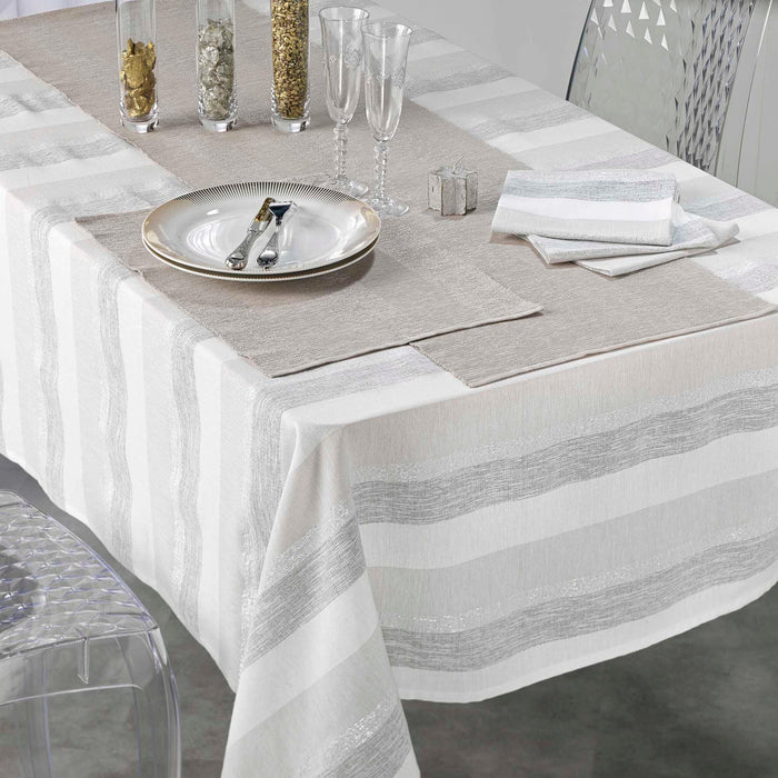 3 TABLE NAPKINS 40 x 40 CM WOVEN COTTON METALLISED YARN ELDORA NATURAL SILVER