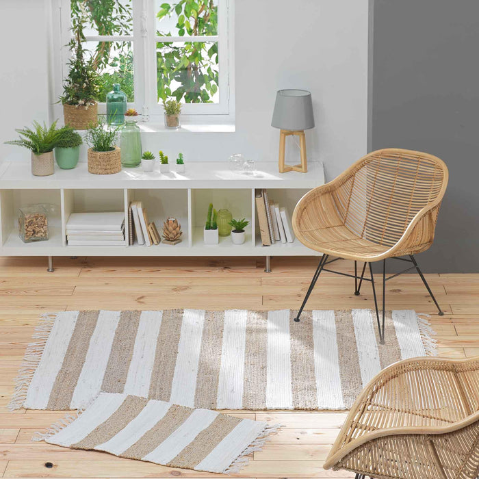 RECTANGULAR MAT WITH FRINGE 120 x 170 CM JUTE POLYESTER SAGANE