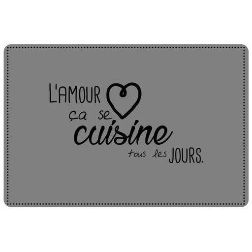 TABLEMAT 28.5 x 43.5 CM PRINTED PVC CUISINE AMOUR GREY