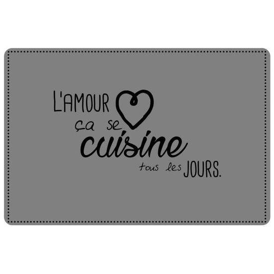 TABLEMAT 28.5 x 43.5 CM PRINTED PVC CUISINE AMOUR GREY