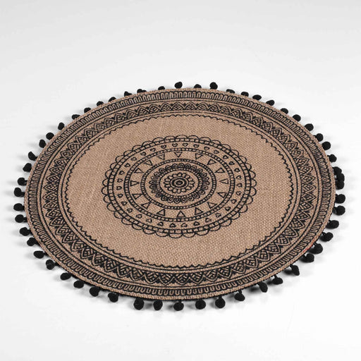 TABLEMAT 38 CM PRINTED JUTE TASSEL RENATA BLACK