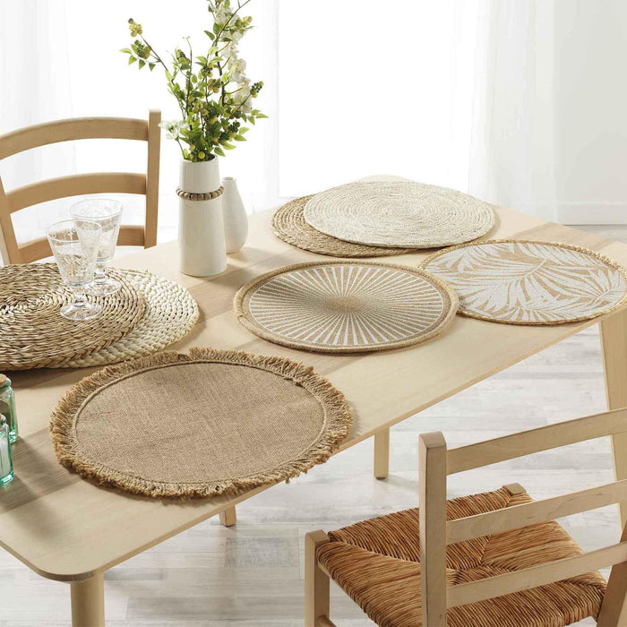 TABLEMAT 38 CM PLAIN JUTE FRINGE FRANGYSS