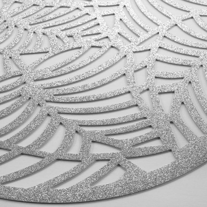 TABLEMAT 38 CM HEMSTITCHED GLITTER PVC ELINOR SILVER