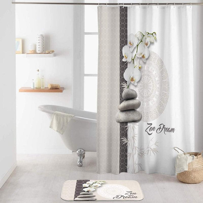 SHOWER CURTAIN WITH HOOKS 180 x 200 CM PRINTED POLYESTER ORCHIZEN