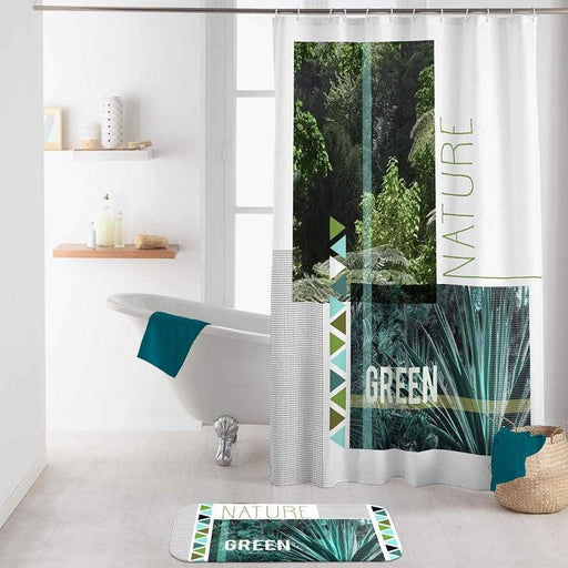 SHOWER CURTAIN WITH HOOKS 180 x 200 CM PRINTED POLYESTER GREEN NATURE