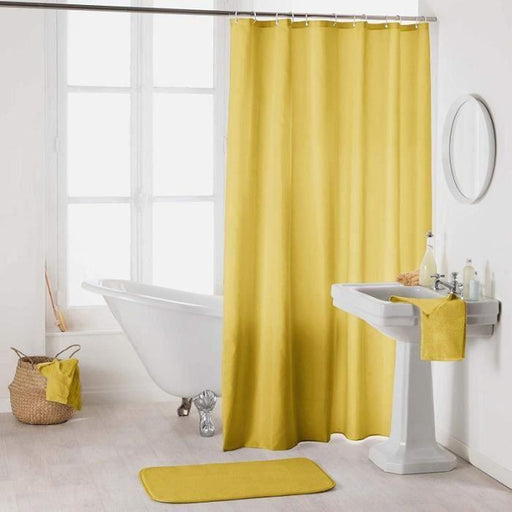 SHOWER CURTAIN WITH HOOKS 180 x 200 CM PLAIN POLYESTER ESSENCIA HONEY