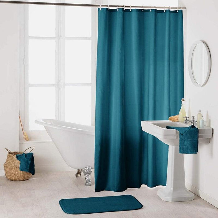 SHOWER CURTAIN WITH HOOKS 180 x 200 CM PLAIN POLYESTER ESSENCIA PETROLEUM BLUE