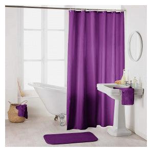 SHOWER CURTAIN WITH HOOKS 180 x 200 CM PLAIN POLYESTER ESSENCIA PLUM