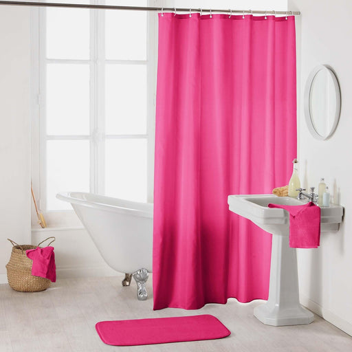 SHOWER CURTAIN WITH HOOKS 180 x 200 CM PLAIN POLYESTER ESSENCIA FUCHSIA