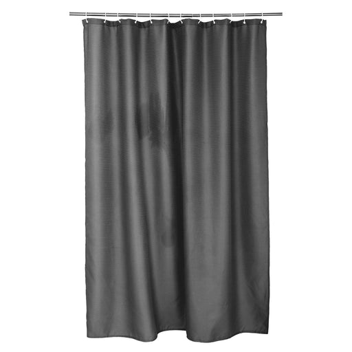 SHOWER CURTAIN WITH HOOKS 180 x 200 CM PLAIN JACQUARD QUARTZ CHARCOAL GREY