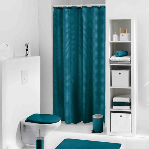 SHOWER CURTAIN WITH HOOKS 180 x 200 CM PLAIN JACQUARD QUARTZ BLUE EMERALD GREEN