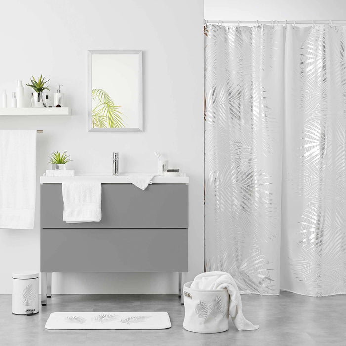 SHOWER CURTAIN WITH HOOKS 180 x 200 CM PRINTED POLYESTER ORBELLA WHITE SILVER