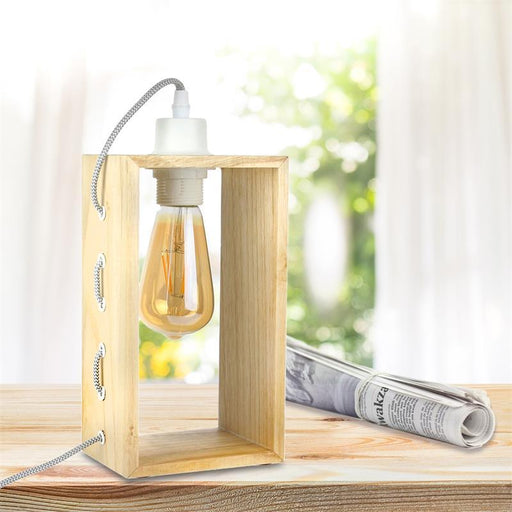 WOODEN FRAME TABLE LAMP WITH GREY AND WHITE CABLE