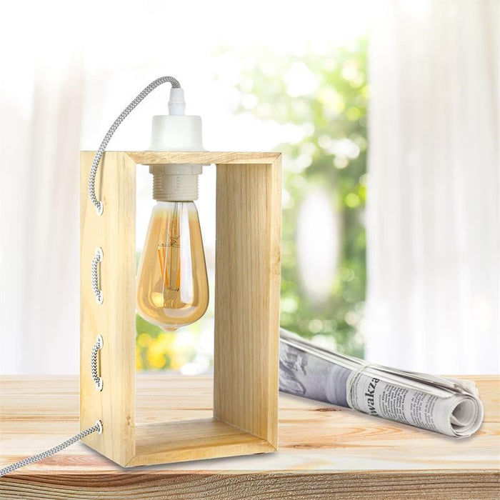 WOODEN FRAME TABLE LAMP WITH GREY AND WHITE CABLE