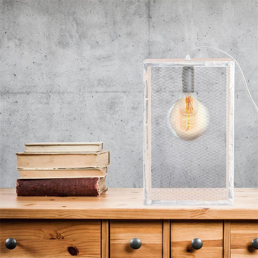 WHITE METAL MESH TABLE LAMP WITH WOODEN FRAMEåÊ