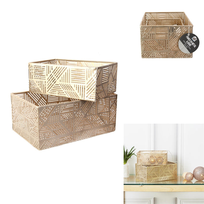 GOLD OPENWEAVE METAL STRIPED BASKET X2 M6