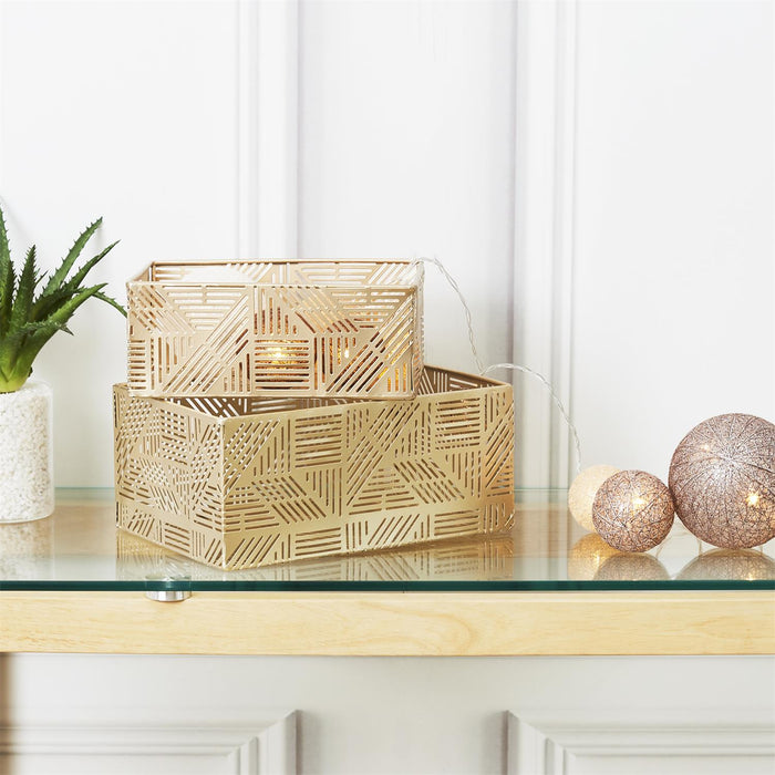 GOLD OPENWEAVE METAL STRIPED BASKET X2 M6