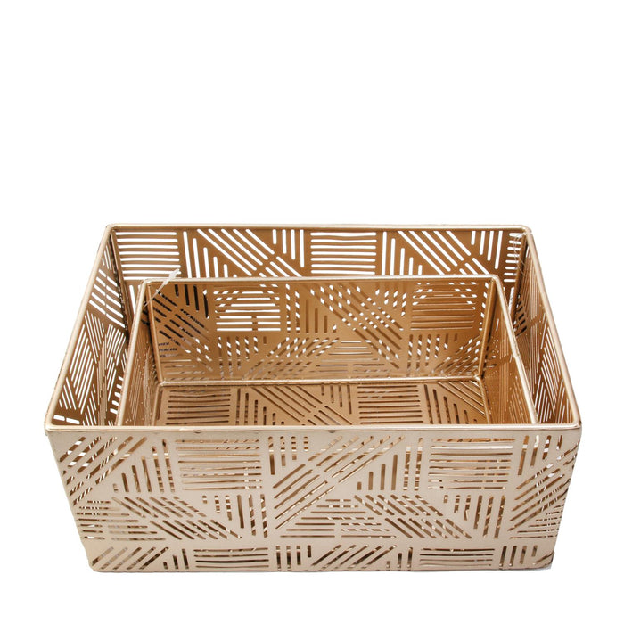 GOLD OPENWEAVE METAL STRIPED BASKET X2 M6