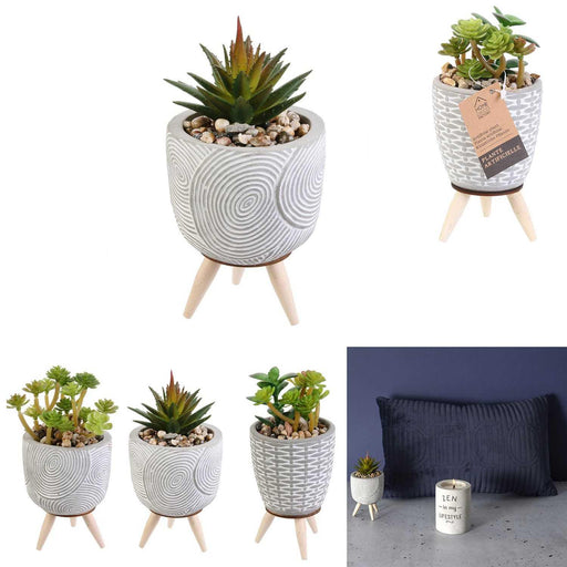 ARTIFICIAL PLANT CEMENT POT WITH LEG