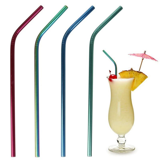 COLOURED STAINLESS STEEL STRAWS X4 WITH CLEANING B