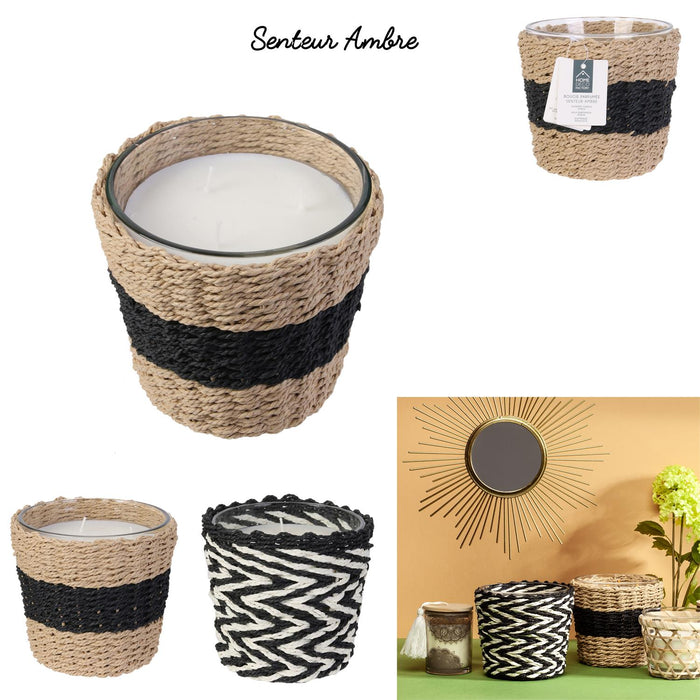 1 piece - GLASS CANDLE WITH WOVEN BASE - for color option contact us on 03 46 45 47