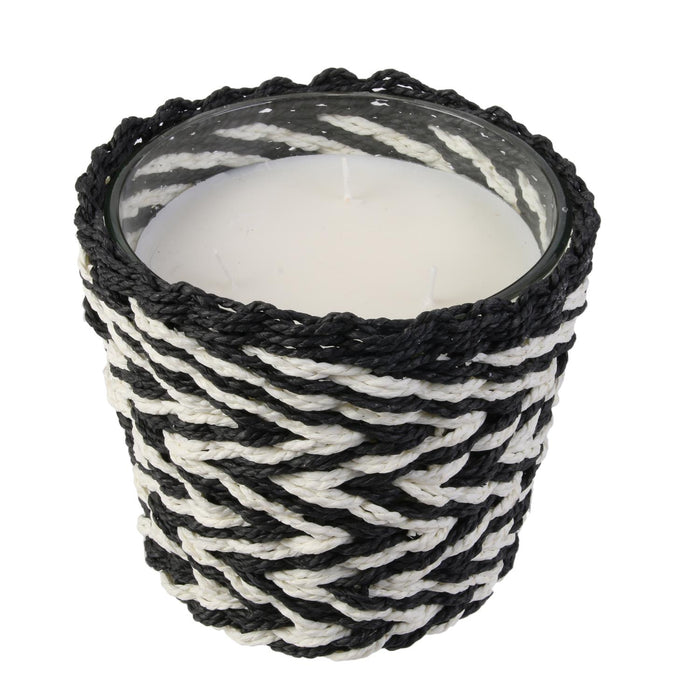 1 piece - GLASS CANDLE WITH WOVEN BASE - for color option contact us on 03 46 45 47