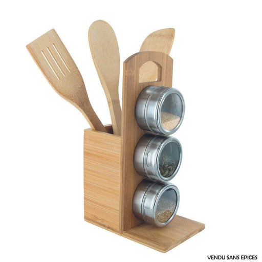 SPICE RACK AND AND SET OF 3  UTENSILS - BAMBOO