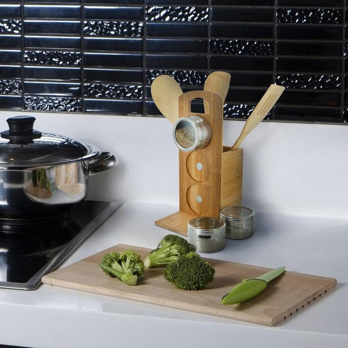 SPICE RACK AND AND SET OF 3  UTENSILS - BAMBOO