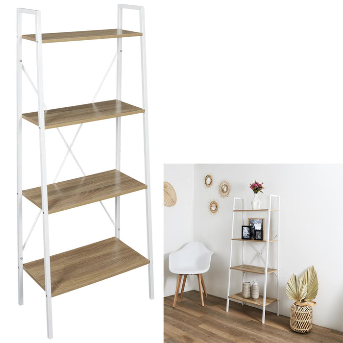 WOOD AND WHITE METAL SHELF 148X60X32.5CM