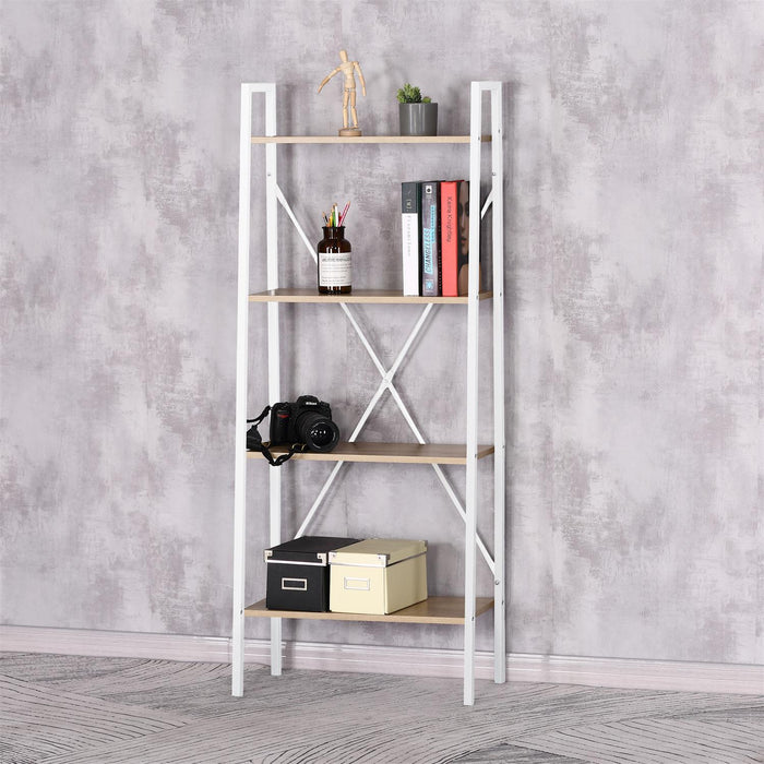 WOOD AND WHITE METAL SHELF 148X60X32.5CM