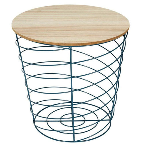 CYCLONE WOOD AND BLUE METAL WIRE TABLE