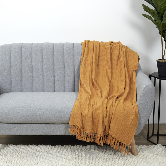 YELLOW WAFFLE SOFA THROW 130X160CM