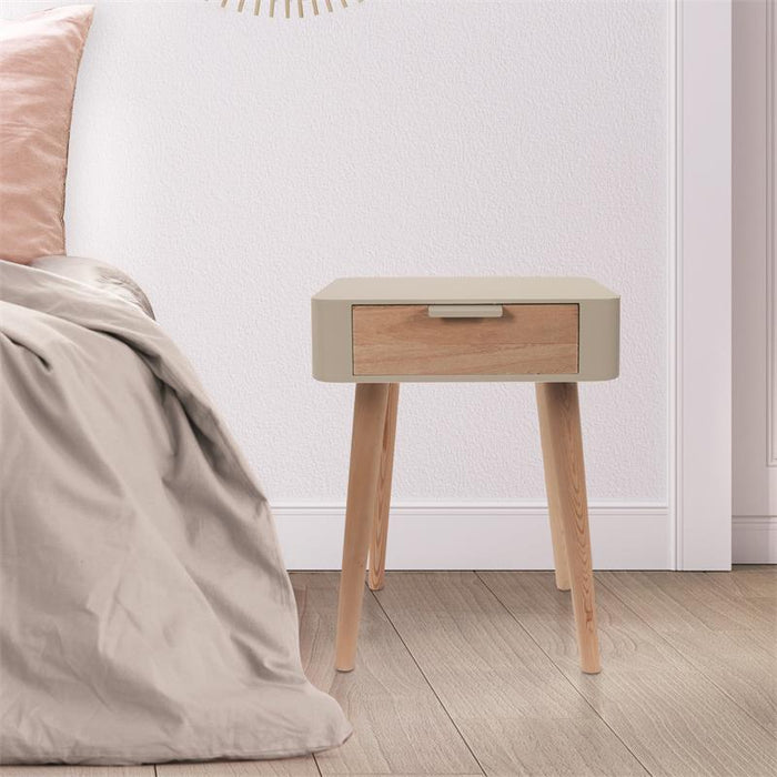 BEDSIDE DRAWER 1 TAUPE WOOD