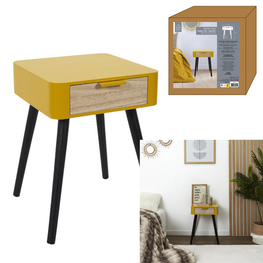 BEDSIDE DRAWER IN YELLOW MUSTARD WOOD