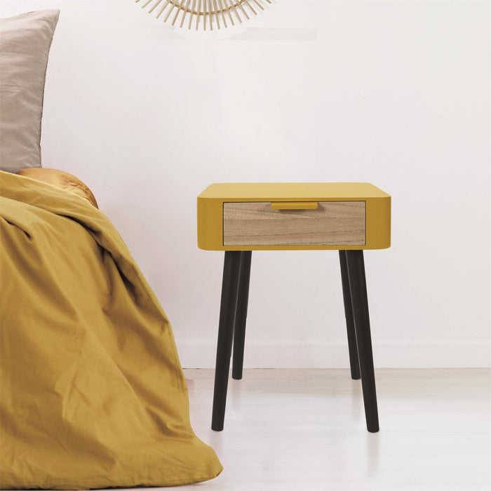 BEDSIDE DRAWER IN YELLOW MUSTARD WOOD
