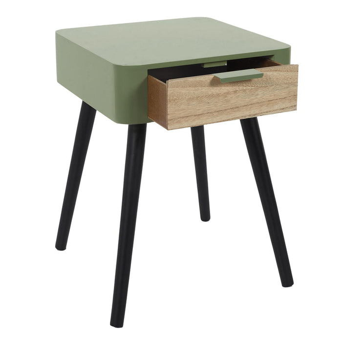 KHAKI GREEN WOOD DRAWER 1 BEDSIDE
