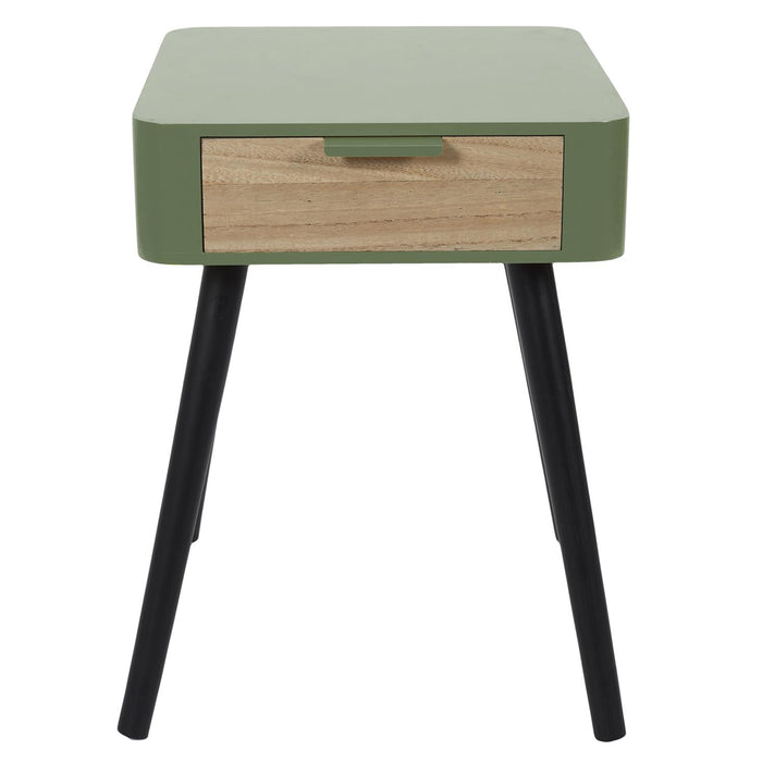 KHAKI GREEN WOOD DRAWER 1 BEDSIDE