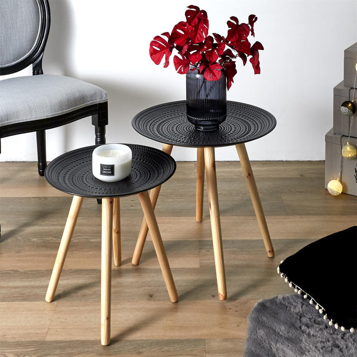 ROUND TRUNDLE TABLE EMBOSSED BLACK X2