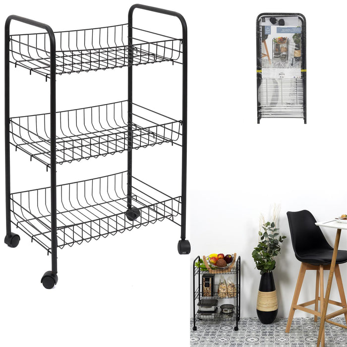 BLACK 3 LEVEL TROLLEY