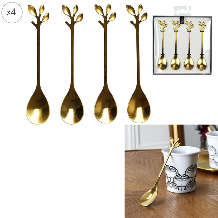 TEA SPOONS  GOLD LEAF DESIGN X4