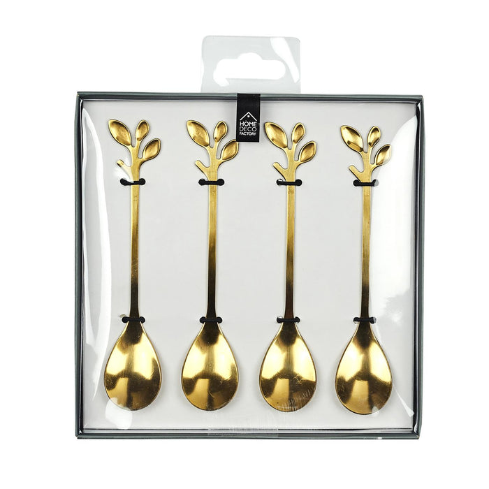 TEA SPOONS  GOLD LEAF DESIGN X4