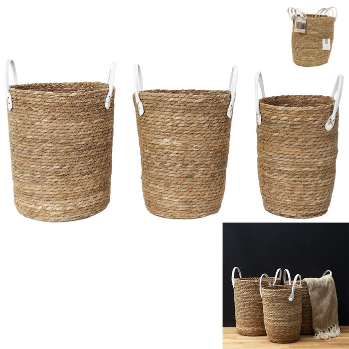 BASKET BRAID HANDLES IMITATION LEATHER X3