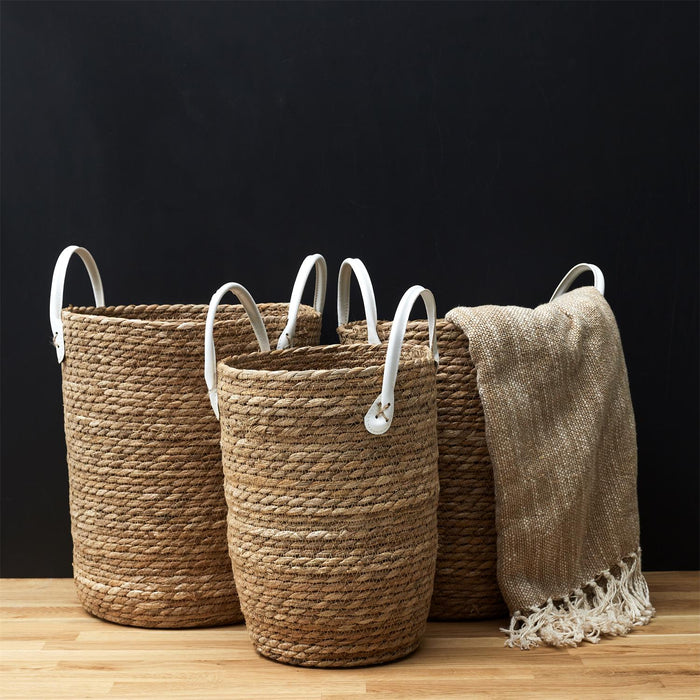 BASKET BRAID HANDLES IMITATION LEATHER X3