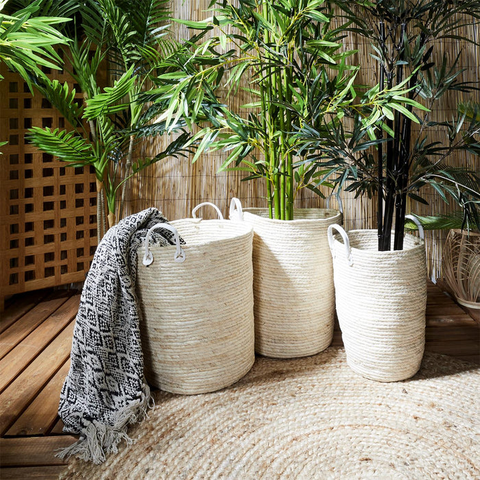 BASKET BRAID HANDLES IMITATION LEATHER X3