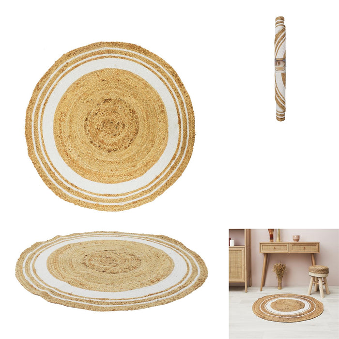 ROUND RUG JUTE WHITE COTTON 90CM