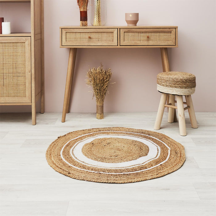 ROUND RUG JUTE WHITE COTTON 90CM