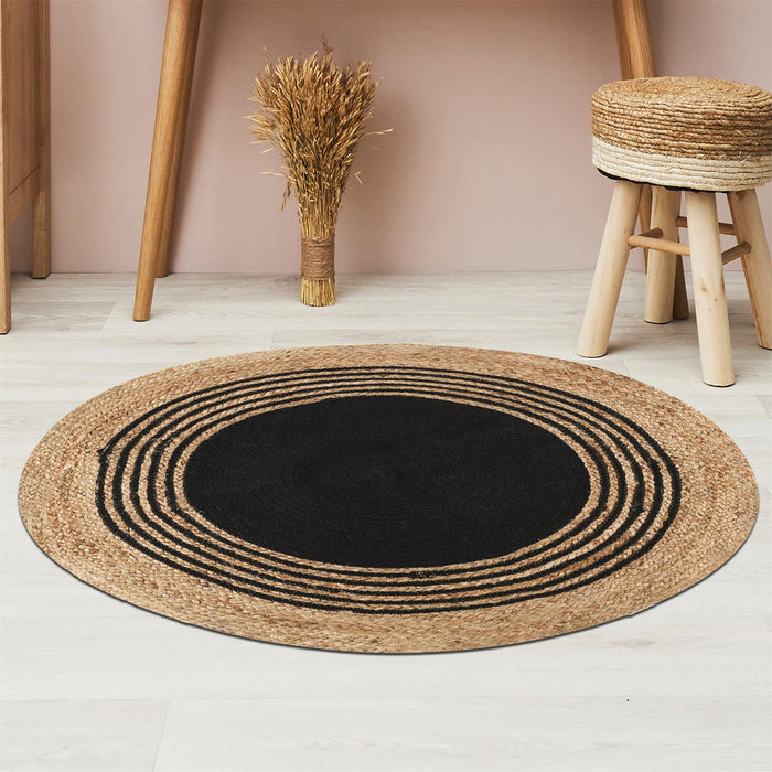 ROUND RUG JUTE COTTON BLACK 90CM